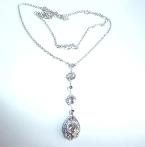 Halskette antik 585 Weißgold u Platin 1.30ct Diamanten Lavaliere Kette 46,5 cm - Picture 1 of 16