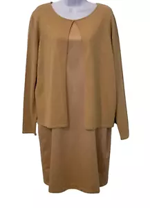 Victoria Holley Womens 2 PC Dress Set Size 14 Gold Silk Blend Matching Cardigan - Picture 1 of 16