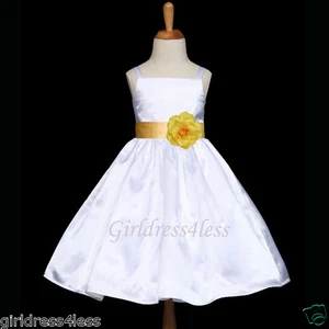WHITE/BELLE YELLOW SPAGHETTI STRAPS PARTY FLOWER GIRL DRESS 18M 2 3/4 6 8 10 12 - Picture 1 of 2