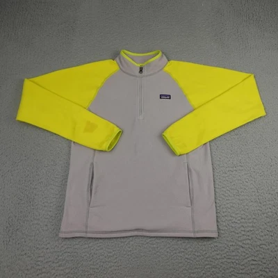 Patagonia Jacket Youth XXL 16-18 Gray Neon Yellow Quarter Zip Fleece Pullover - Image 1 of 4