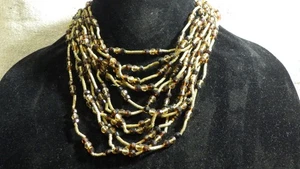 RARA collana vintage 12 fili realizzata con lingotti ricamo metallo francese oro antico - Foto 1 di 8