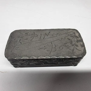 Versilberte Vintage viktorianische Haarnadel Box aufklappbar graviert Schnupftabak Schmuck - Bild 1 von 1