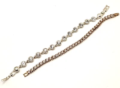 水钻网球手链套装 2 7 英寸和 6 英寸银色雅芳金色无标记 — 第 1/4 张图片