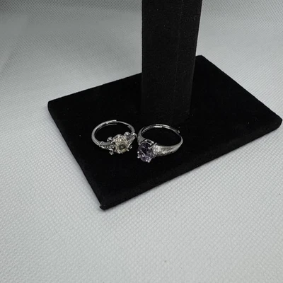 2pcs Adjustable Gemstone Rings – Vintage Style Amethyst & Citrine - Image 1 of 4