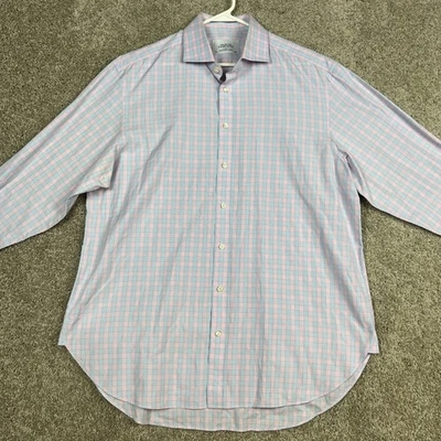 Charles Tyrwhitt Shirt Mens Extra Large 17 Pink Blue Check Button Down Dress - Image 1 of 4