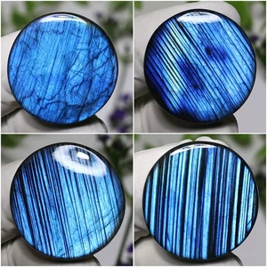 Ondas azules eléctricas ~ 4 piezas piedras preciosas de cabujón redondo de labradorita natural 24 mm-28 mm - Imagen 1 de 11