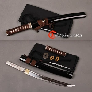 Black Full Tang Short Katana Sword Real Sharp Japanese Samurai Tanto 1095Steel - Picture 1 of 14