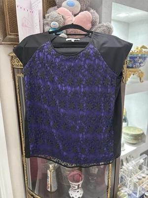 Purple With Black Lace Cotton Top - Size 12 - Image 1 of 2