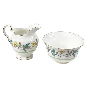 Tuscan Bone China Milchkännchen & Zuckerdose Set Floral Gelb Grün Sahnekännchen  - Bild 1 von 7