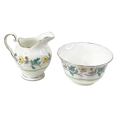 Juego de crema y azucarero de porcelana de hueso toscano floral amarillo verde crema jarra  Foto 1 de 4