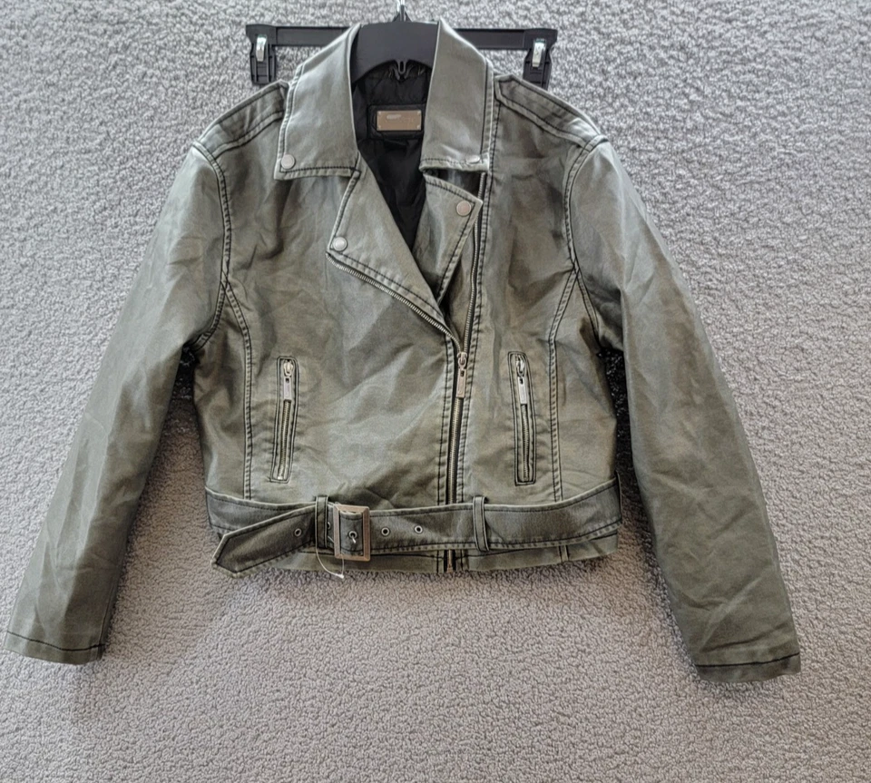 Chaqueta de Moto Jou Jou Asimétrica Desgastada Juniors Para Mujer XL Oliva Cierre de Cremallera Foto 1 de 4