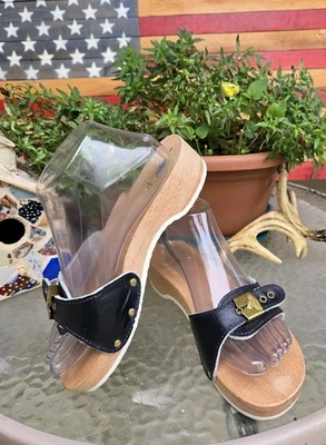 Sandalias de Madera Dr. Scholl's Originales De Colección Cuero Hechas en Italia Azul Marino Talla 8 Foto 1 de 4