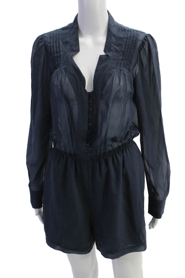 Mameluco BCBGeneration para mujer transparente manga larga con botones cuello en V azul talla M Foto 1 de 4