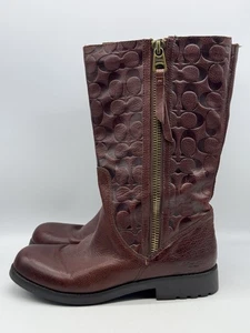 Women’s Coach Size 11B Signature Leather Boots Valentine Rich Brown Color - Picture 1 of 13