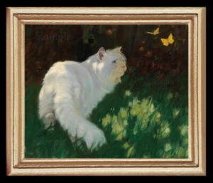 Vintage White Cat Cat Kitten Miniature Dollhouse Art Picture 8691 - Picture 1 of 1