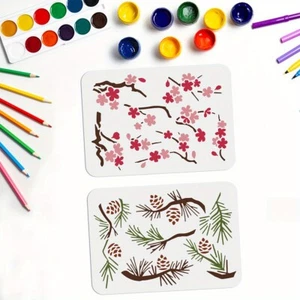 1Set 2Pcs 2 Styles PET Hollow Out Drawing Painting Stencils for Scrapbook Photo - Picture 1 of 6