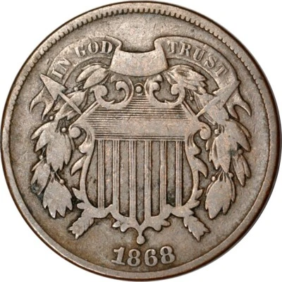 1868 2C Shield Two Cent Piece Fine K16786 - Image 1 of 2