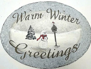  Hanging Sign Wall Plaque, "Warm Winter Greetings" 12 1/2 X 9 1/4 Winter Holiday - Picture 1 of 2