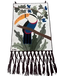 Vtg 1986 Valdivino Alves da Conceicao Wool Wall Tapestry Signed VAC Brazil Bird - Picture 1 of 14
