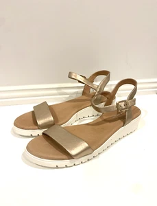 Django and Juliette Rose Gold Leather Buckle Sandals Size 41/ 10 Like New $249 - Picture 1 of 10