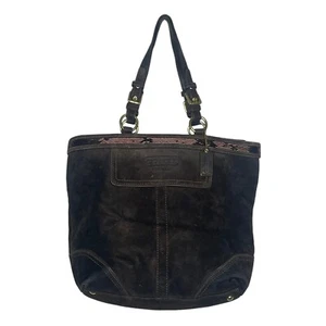 Vintage Coach Shoulder Bag Brown Suede Zip Handbag Tote - Picture 1 of 7
