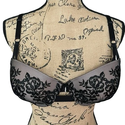 Sujetador de encaje elegante y sexy para mujer 38C negro con aros íntimos acolchado pushup Foto 1 de 4