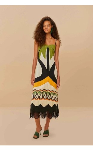 OFF WHITE Abito nuovo con etichette AUTENTICO FARM RIO bianco sporco albero di cocco flusso taglia SMALL S