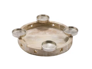 Holz Advents Kranz white washed - 35 cm - Alu Kerzen Halter Weihnachten Deko - Bild 1 von 2