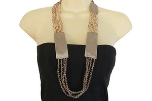 Divertido Mujeres Moda Joyería Topo Largo Tela Satinada Collar Corbata Mocha Marrón Cuentas - Imagen 1 de 10