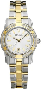 Reloj de vestir de moda para mujer Bulova 98R120 14 diamantes esfera plateada de dos tonos - Imagen 1 de 1