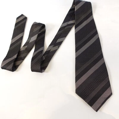 Designer Neck Tie Mens GUESS Black Textured Micro Dot Stripe Corpcore Suit JAPAN - Image 1 of 4