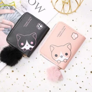Linda billetera para gatito, gato de dibujos animados, mini bolas de pelo, tarjetero, cremallera B7 - Imagen 1 de 22
