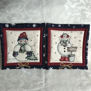 Juego de 2 soportes para ollas de muñecos de nieve de Navidad hechos a mano almohadillas calientes vacaciones nuevos - Imagen 1 de 4