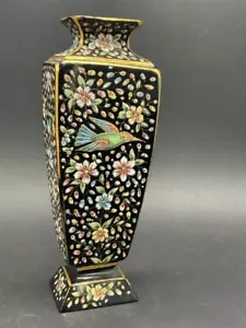 Antique Art Glass Hand Painted Black Glass Moser Vase - Picture 1 of 7