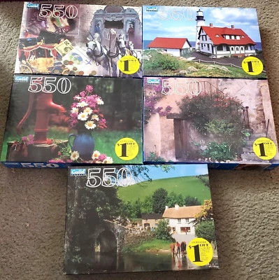 NEW, SEALED Lot of 5 Guild 550 Piece Puzzles Incl Carmel Mission - Image 1 of 4