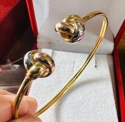 18K 750 Fine Gold Tricolor Bangle Bracelet LoveKnot fits 6-7” Long 11mm 6.1g S/M - Image 1 of 4