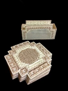 Handgefertigte Hardanger Handarbeit Weiß & Hellbraun Untersetzer 6er Set mit Halter - Bild 1 von 9