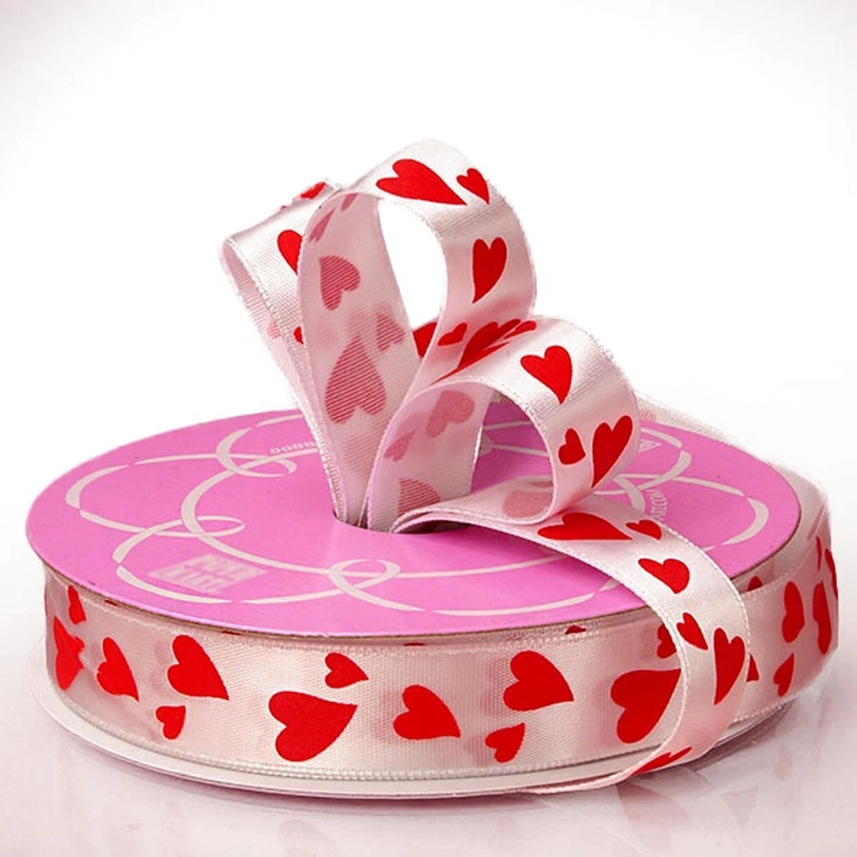 5/8" Wide Red Hearts On White Satin Ribbon - 25 Yards (4968201) - Image 1 of 1