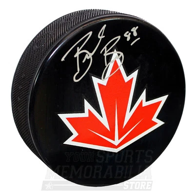 Disco de hockey Brent Burns Carolina Hurricanes firmado equipo Copa Mundial de Canadá Foto 1 de 2