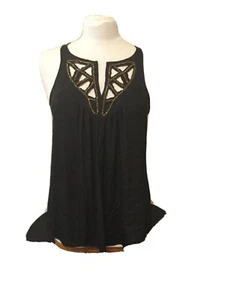 A.N.A. Camiseta sin mangas negra A New Approach con cuentas doradas talla M - Imagen 1 de 7