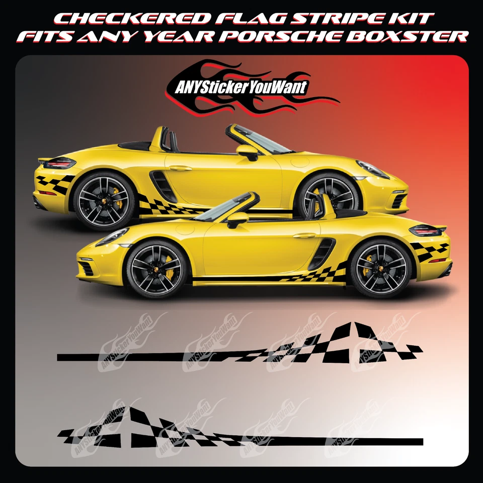 Checkered Flag Side Stripe Kit Graphic Vinyl Decal Fits Porsche Boxster - Image 1 of 4