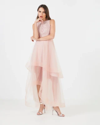 NUEVO CON ETIQUETAS VESTIDO BCBG MAX AZRIA $498 LAVANDA MIST sin mangas con volantes talla 12 M Foto 1 de 4