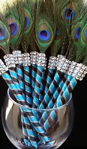 12 Peacock Feather Pen PartyFAVOR for Weddings,Sweet16,Bridal S,Quinceañera,Boda - Picture 1 of 8