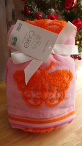 Hand Towels Kids Bright Pink Orange Set 2 Butterfly Stripe 3D Cotton Guest NWT - Picture 1 of 5