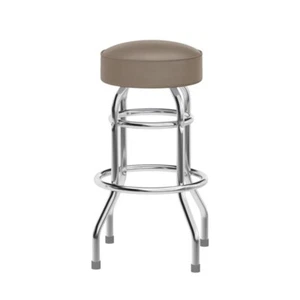 Taburete de bar cromado de doble anillo de calidad comercial con asiento tapizado de vinilo beige - Imagen 1 de 8