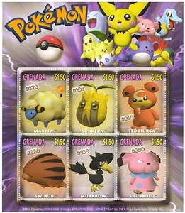 Grenada 2002 - Pokemon - Sheet of 6 Collectible Postage Stamps - Scott #3269 MNH - Picture 1 of 1