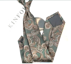 New Classic Paisley Green Brown JACQUARD WOVEN 100% Silk Men's Necktie Tie - Picture 1 of 1