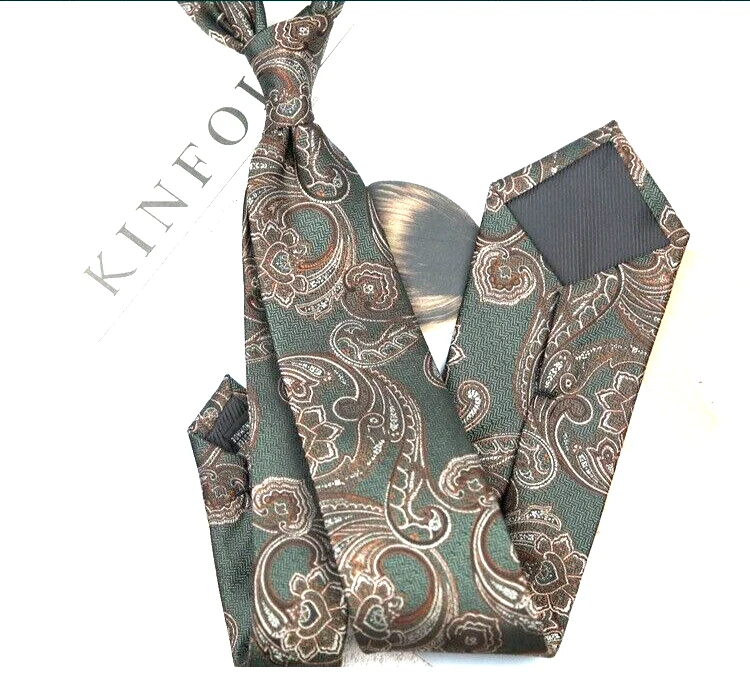 Nueva Corbata Clásica Paisley Verde Marrón JACQUARD TEJIDA 100% Seda Para Hombre Foto 1 de 1