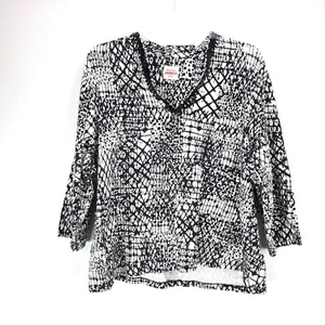 Ruby Rd. Schwarz weiß Jersey Strick Übergröße Oberteil Shirt 3/4 Arm Pailletten Bluse - Bild 1 von 3