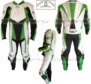 TRAJE DE CUERO DE MOTOCICLETA / MOTOCICLETA VERDE Y BLANCO PARA HOMBRE / CHAQUETA - Imagen 1 de 2